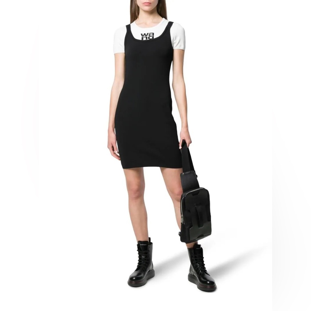 Alexander Wang Bi-Layered Cutout Bodycon Logo Front Tank Dress XS
